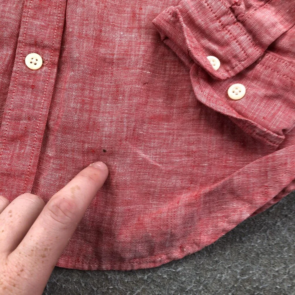 Banana Republic Shirt Mens Medium Red Linen Long Sleeve Button Down Camden Fit